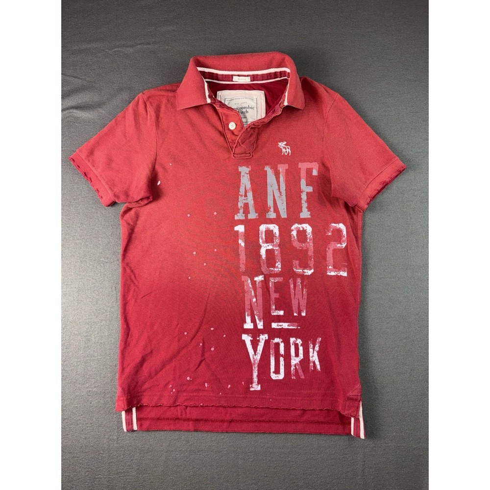 Abercrombie & Fitch Distressed Red Polo Shirt Mens Small Muscle Fit Graphic NWT